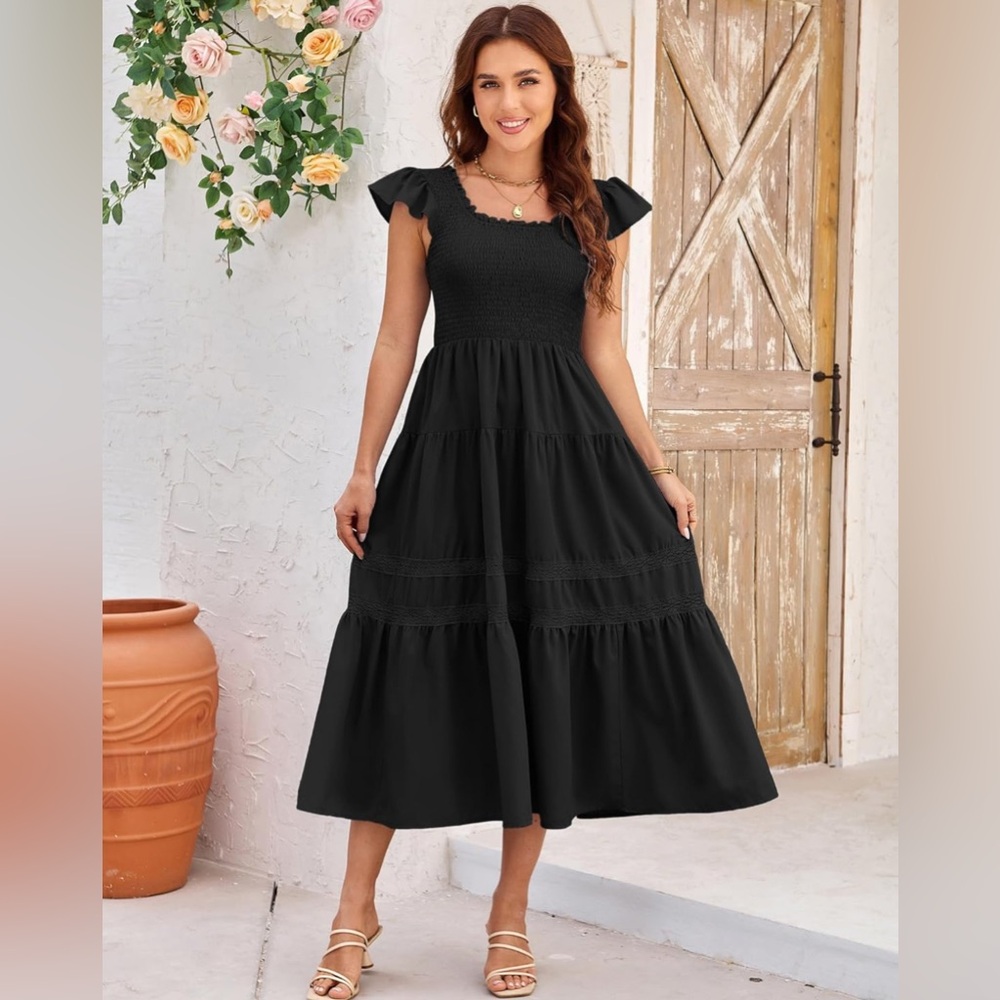 GRACE KARIN Womens Dress Smocked Boho Beach Dresses Tiered Midi Long Sundress
